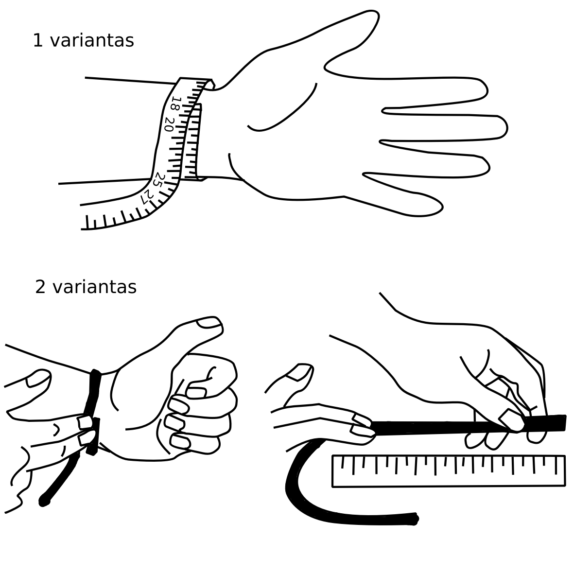 Riešo matavimas su centimetru ar virvele ir liniuote